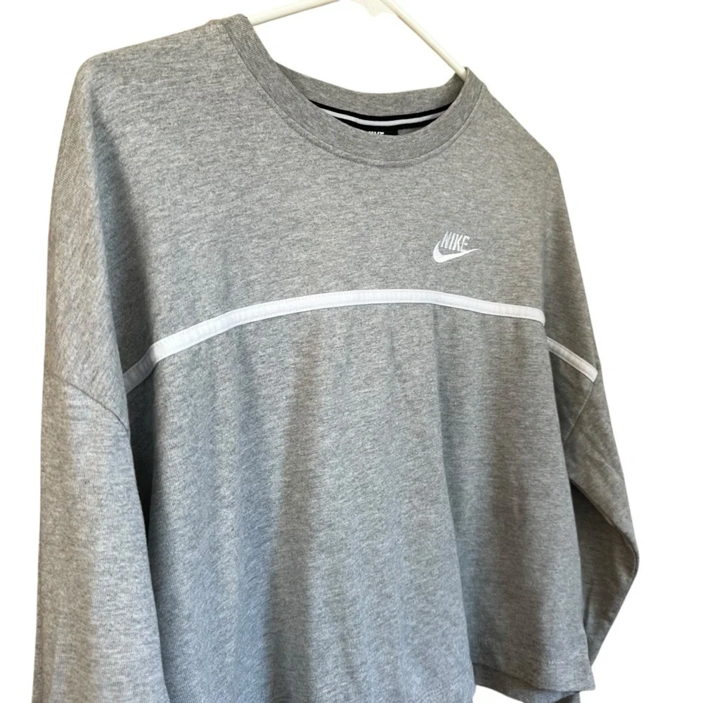 Nike Cropped Crew Neck Swoosh Jersey Top Size Grey M